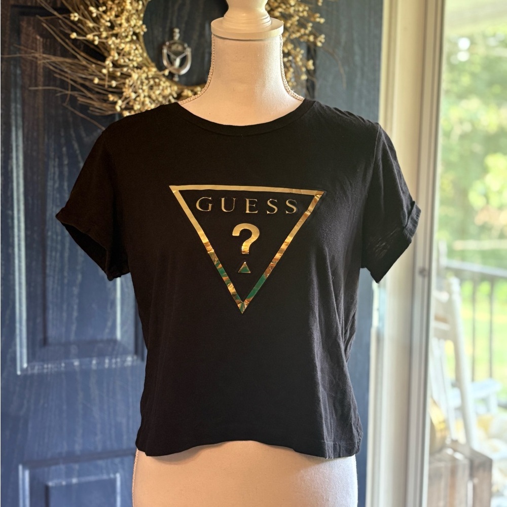 GUESS Black Tee with Gold Logo